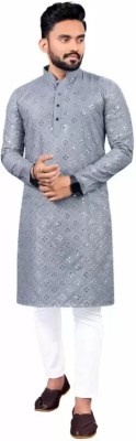 MINEC ENTERPRISE Men Embellished Straight Kurta(Yellow)