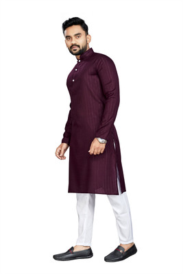 ZURIKA FASHION Men Striped A-line Kurta(Beige)