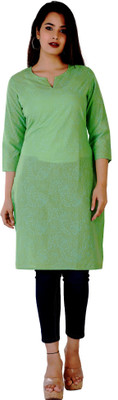 ShopGlobal Women Printed Straight Kurta(Green)