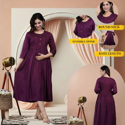 simran Women Solid Gown Kurta(Maroon)