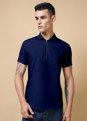 VTEXX Men Solid Straight Kurta(Dark Blue)