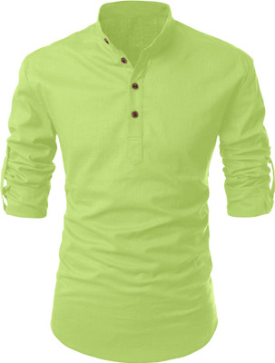 FOLGEN Men Solid Straight Kurta(Light Green)