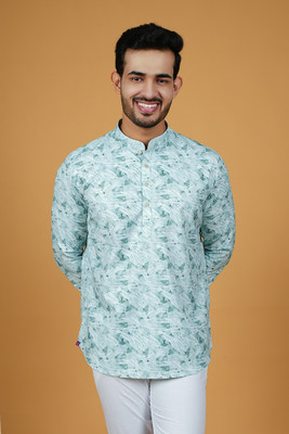 SHUBH HO Men Printed A-line Kurta(Blue)