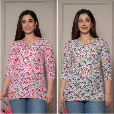 ATTIREGURU Women Floral Print Straight Kurta(Multicolor)