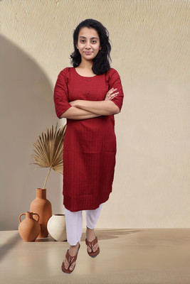 PickCell Women Embroidered Straight Kurta(Maroon)