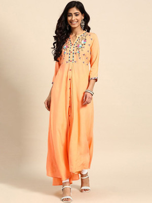 ANOUK Women Printed Anarkali Kurta(Orange)