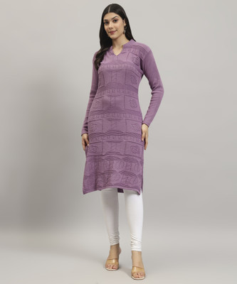 HERMISTON Women Solid Straight Kurta(Purple)