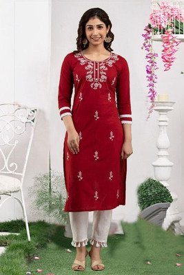 SISTO Women Chikan Embroidery A-line Kurta(Multicolor)