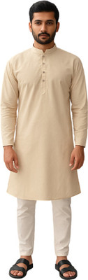 AARVI COLLECTION Men Solid A-line Kurta(Beige)