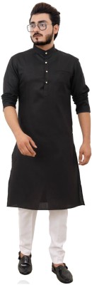 Shree Dutt Creation Men Solid Straight Kurta(Black)