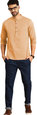 LENIA Men Solid Straight Kurta(Black)