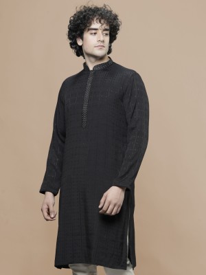 MAAHI FAB Men Striped Straight Kurta(Black)