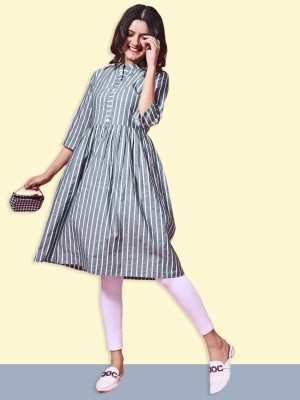 VINH FASHION Women Self Design A-line Kurta(Grey, White)