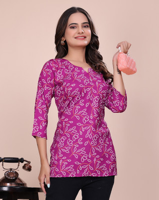 GLAM COUTURE Women Bandhani, Printed Straight Kurta(Pink)