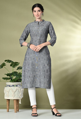 Glowworld Women Printed Straight Kurta(Grey)