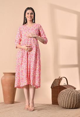 Silakiva Women Printed Flared Kurta(Pink)