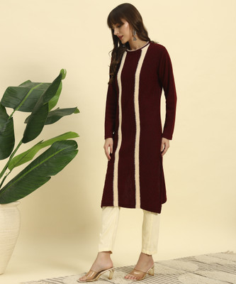 KILVESTED Women Self Design Straight Kurta(Maroon)