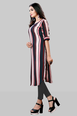 Modli 20 Fashion Women Striped Straight Kurta(Dark Blue, Pink)