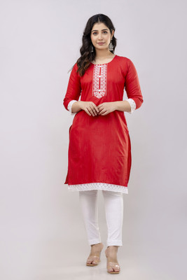 Shibra Women Embroidered A-line Kurta(Red)