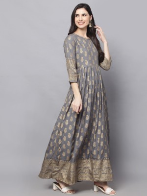 Surhi Women Printed, Paisley Anarkali Kurta(Grey)