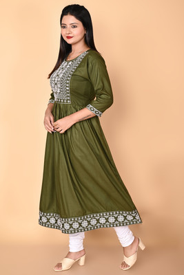 Paramount NX Women Embroidered Anarkali Kurta(Dark Green)