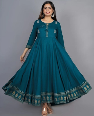 mahadevara creation Women Embroidered Anarkali Kurta(Blue)