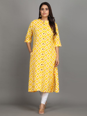 Impression Women Printed Ethnic Dress Kurta(Yellow)