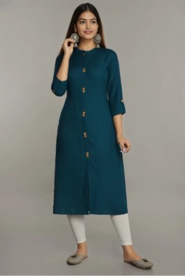 Daal Creation Women Solid Straight Kurta(Dark Blue)