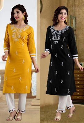SISTO Women Chikan Embroidery A-line Kurta(Multicolor)