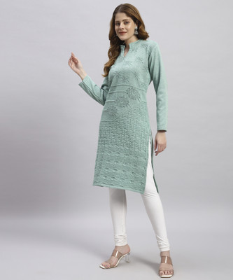 MYLES Women Self Design Straight Kurta(Light Green)