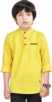 MADE IN THE SHADE Boys Self Design Straight Kurta(Yellow)