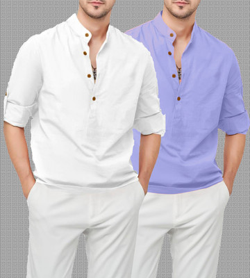 Fashion Marts Men Solid Straight Kurta(White, Blue)