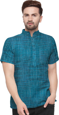 HS TEXTILES Men Self Design Straight Kurta(Blue)