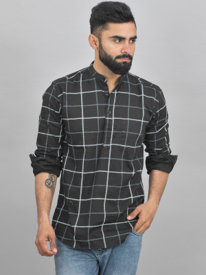 QuaClo Men Checkered Straight Kurta(Black)