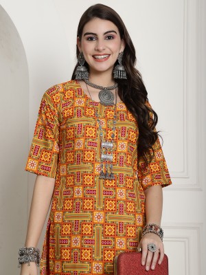 1 Stop Fashion Women Printed Straight Kurta(Yellow)