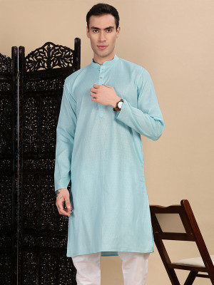 House of Pataudi Men Self Design Straight Kurta(Green)