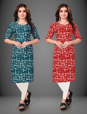 RANGRASIYA CORPORATION Women Printed Straight Kurta(Red)