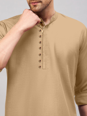 AITAVIKOVERSEAS Men Solid Straight Kurta(Beige)
