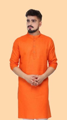 Anuj Fashion Men Solid A-line Kurta(Orange)