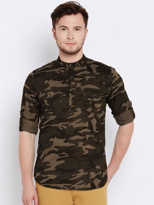 ELEPANTS Men Printed Straight Kurta(Brown)