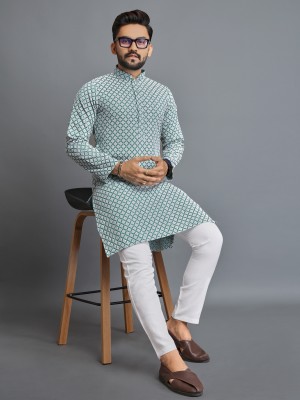 ZINKU FASHION Men Chikan Embroidery A-line Kurta(Light Green)