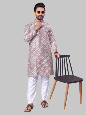 FOXDX Men Printed, Embroidered A-line Kurta(Multicolor)