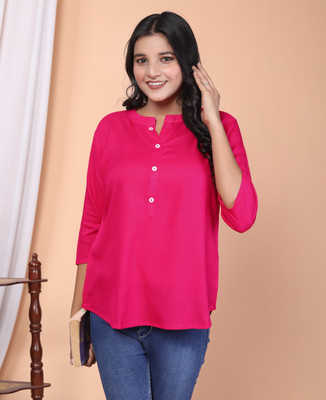 Style Me Casual Self Design Women Pink Top