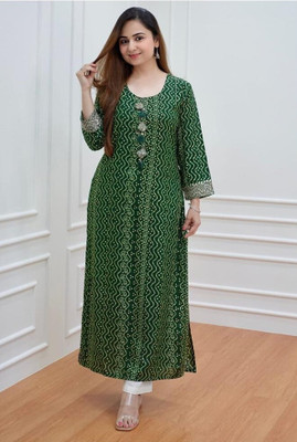ANGIYA Women Embroidered Straight Kurta(Green)