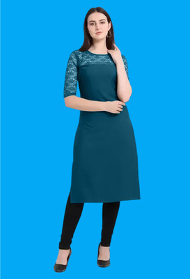 Maheshvi Women Solid Straight Kurta(Blue)