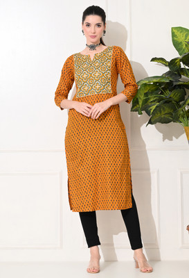 Amthi Women Self Design A-line Kurta(Yellow)