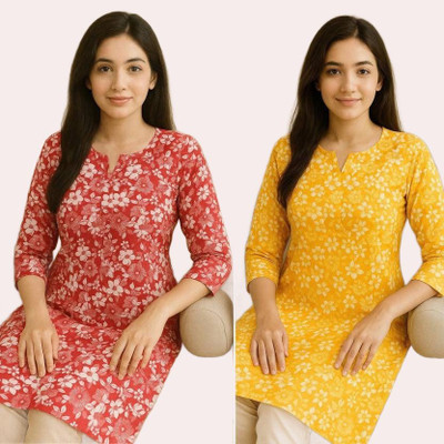 ssf Women Printed, Bandhani A-line Kurta(Red, Yellow)