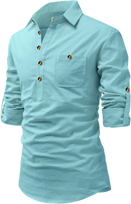 Navkanj Men Solid A-line Kurta(Light Blue)