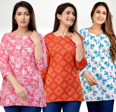 WULAMIA Women Printed A-line Kurta(Pink, Red, Blue)