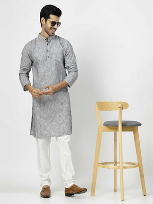 Rohilcrust Men Self Design Straight Kurta(Grey)